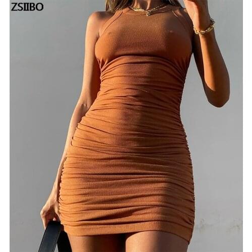 Women2021Solid color dress female summer waist thin temperament square collar elegant mini party festival cutey romantic Bodycon