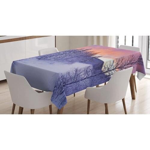 River in a Wintry Landscape Finnish Lapland at Sunrise Arctic Nordic Country Table Cover for Dining Room Kitchen Decor