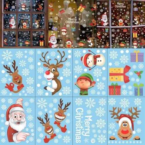 Removable Christmas PVC Static Sticker Santa Elk Window Wall Glass Snowflake Decals Home New Year Murals Decorations 2021