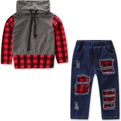 Cute Toddler Kids Baby Boy Plaid Tops Denim Jeans Pants Leggings Outfits Clothes Size 2-6T