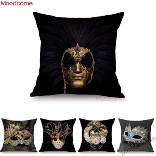 Venice Masquerade Mask Fashion Venetian Masks Art Sofa Pillowcase Linen Beauty Store Girl Room Decoration Pillow Cushion Cover