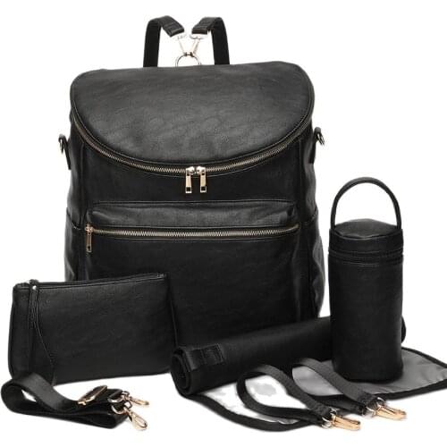 PU Leather Large Baby Diaper Bag Backpack Travel Back Pack Maternity Nappy Bag with Changing Pads Stroller Straps