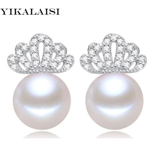 YIKALAISI 2017 Fashion Pearl Earrings jewelry For Women Crown Diamante Pearl With Princess 925 sterling Silver Jewelry