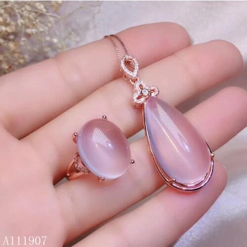 KJJEAXCMY boutique jewelry 925 sterling silver inlaid natural powder crystal Furong stone female necklace chain pendant ring 2 p