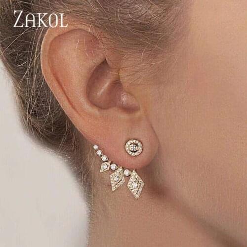 ZAKOL Brand New Delicate Luxury Gemoetric Cubic Zirconia Drop Earrings for Women Party Wedding Jacket Jewelry FSEP2083
