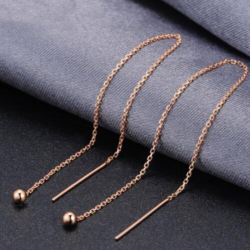 Pure 18K Rose Gold Earrings Women AU750 Gold O Link Chain Long Dangle Earrings