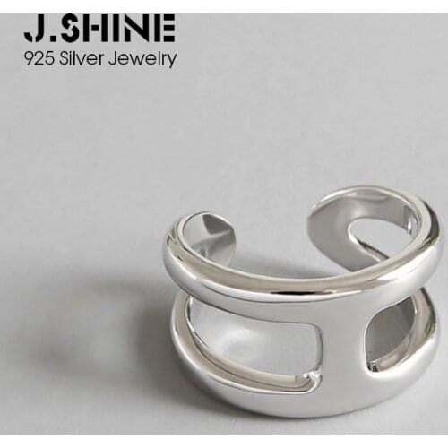JShine Korean Japanese Style H-Shaped 925 Sterling Silver Rings for Women Wide Open Finger Ring Wedding Rings Fine Jewelry