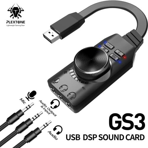 PLEXTONE GS3 USB Sound Card Virtual 7.1 Channel USB 3.5mm Headphone Audio Jack Stereo Factory OEM Sound Card Converter