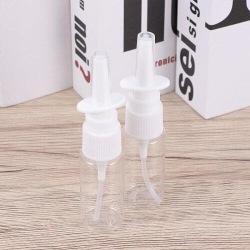 10pcs 15ml Transparent Flat-shouldered Bottles Nasal Spray Bottle Empty Rhinitis Sprayer