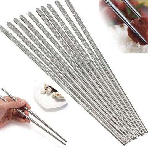 2Pcs/Pair Chopsticks Anti-skip Thread Style Portable Chinese Food Necessary Chop Sticks Stainless Steel Tableware LX5217