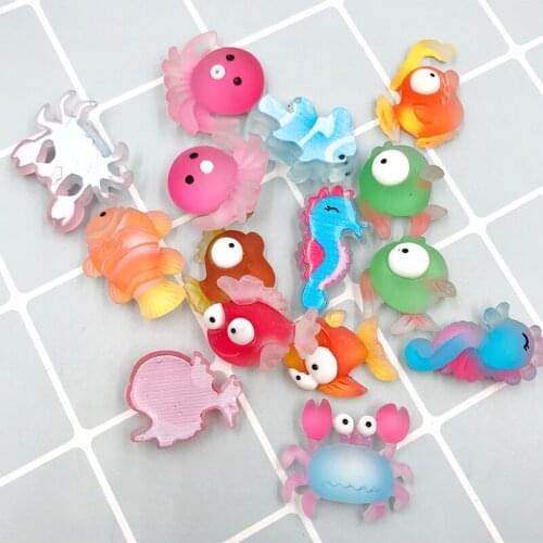 20Pcs Mixed Fish Sea Horse Octopus Flat back Resin Cabochon Scrapbooking Craft Miniatures Hair Bows Accessories Decoration Parts