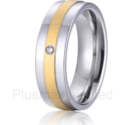 2016 anel masculino ouro classic gift pure titanium wedding band rings gold color inlay for girlfriend