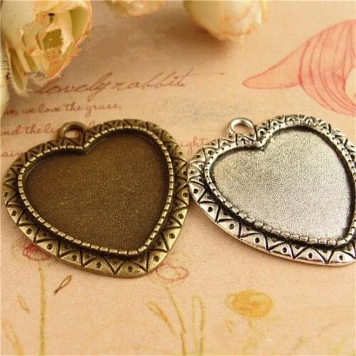 30pcs/lot Antique Silver Heart Pendant Cabochon Base 25mm Inner Size Necklace Pendant DIY Jewelry Making