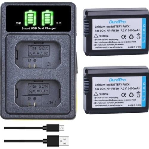 2x 2000mAh NP-FW50 NP FW50 Rechargeable Battery + Charger With Type C Port For Sony A6000 NEX 7 5N F3 3D 3DW 3K 5C Alpha 7R II