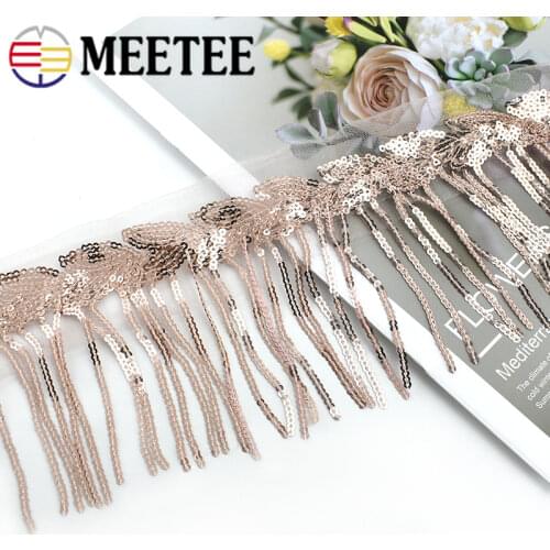 2/4Yards Meetee 10cm Sequins Tassel Lace Fringe Trim Ribbon Mesh Fabric DIY Sewing Clothing Curtains Craft Edging Material