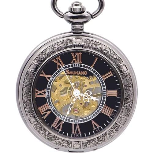 Fashion Top Mechanical Pocket Watch Mens Unique Roman Number Dial Mens Watches With FOB Chain Men Women PJX1388