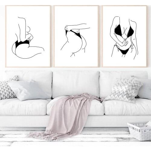 Black And White Abstract Body Canvas Poster Sexy Female Line Drawing Art Print Nude Wall Painting Pictures For Living Room Decor