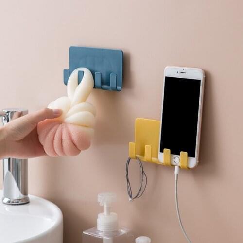 Phone Holder Wall Mount Phone Charging Bracket 4 Hook Phone Charging Holder Storage Hanger Mobile Phone Accessories