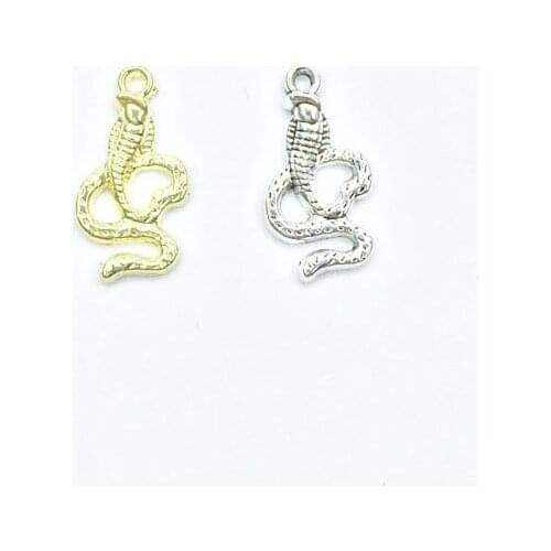 Eruifa 20pcs 15*9mm Pretty Mini Cobra Snake Zinc alloy Jewelry DIY Charms Pendant Necklace,Eearrings 2 Colors