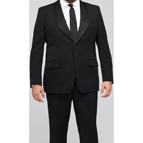 Tailor Made Fashion Gentleman One Button Black Plus Size Suits Slim Fit Groom Tuxedo For Wedding Dress Party Sets (Jacket+Pants)