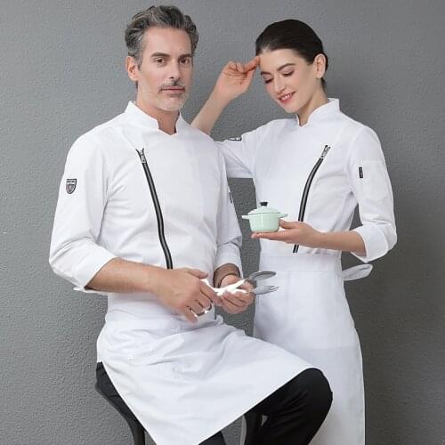 M to 4XL Big Size Chef Master Zip Jacket and Apron Set Hotel High Quality White Chefs Coat Western Restaurant Zipper Work Wear
