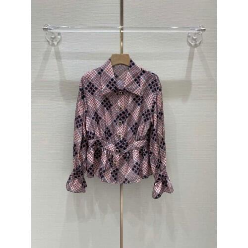 Fashion 2021 new ladies long sleeve sexy casual plaid printed silk shirt 1211