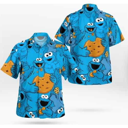 Blue Anime 3D Beach Hawaiian 2021 Summer Men Shirt Short Sleeve Shirt Streetwear Oversized 5XL Camisa Social Chemise Homme-506