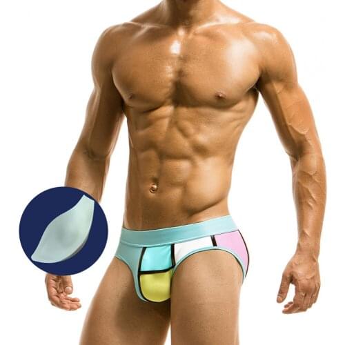 Mens Push Padded Surfing Man Triangular Swimming Trunks Stitching Fashionable Beach Mens Shorts Swimsuit Man Male Swim Suit