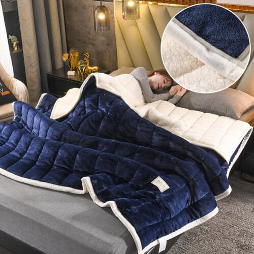 Soft Cozy Lamb Cashmere Throw Blanket Thick Three-layer Quilted Velvet Blanket Winter Double-sided Bedding Nap Blanket Gift