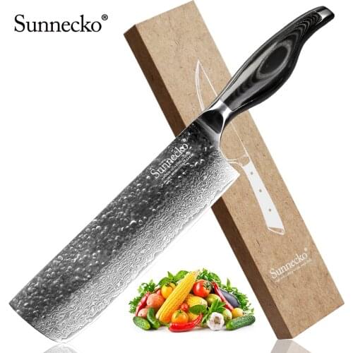 SUNNECKO 7 inch Cleaver Knife Damascus Steel Blade Kitchen Knives Razor Sharp Chef Knives Pakka Wood Handle Cooking Tool