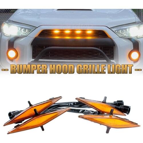Car Front Grille LED Light Daytime Running Light Amber Bumper Hood Decoration For 2014-2019 Toyota 4Runner TRD Pro Grille