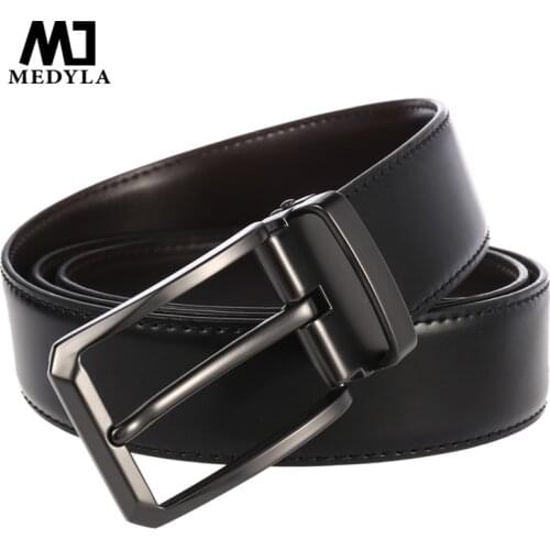 MEDYLA Genuine Leather For Men High Quality Black Buckle Jeans Belt Cowskin Casual Belts Business Belt Cowboy Waistband 3.5cm