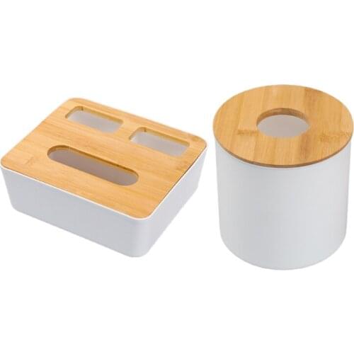 Removable Plastic Tissue Box with Wooden Cover Remote Control Paper Holder Case