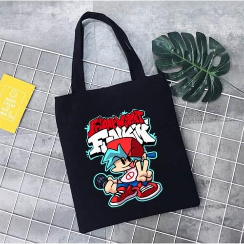 Friday Night Funkin Print Shopping Bag Bolsa Canvas Bolso Tote Shopper Recycle Bag Bag Reciclaje Woven Sacolas Anime Manga Bags