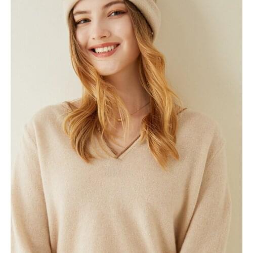 LONGMING 100% Cashmere Sweater Pullover Women Wool Knitting Sweater Jumper Women Autumn Soft Warm Sweaters Knit Top Solid V-Neck
