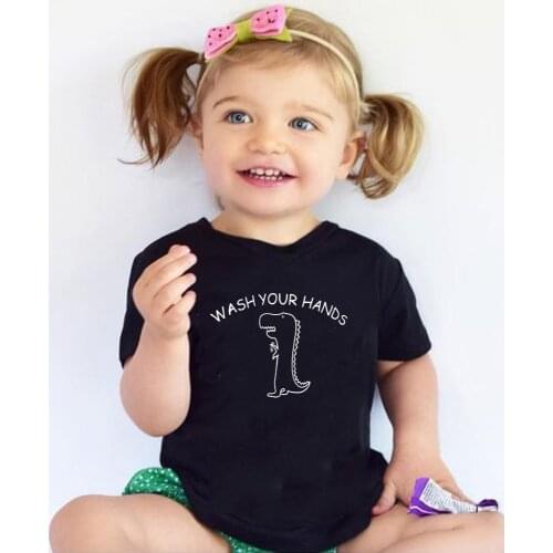 Funny wash your hands print Kids Tshirt Summer Fashion Children Short Sleeve White T Shirt Tops Kids Clothes gift for son