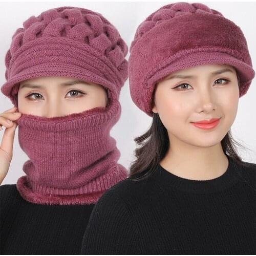 2020 New Hot sale Ladies Winter Warm Woolen Hat with Bib and Ear Protection Hat
