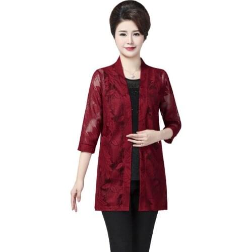Lace Cardigan Coat Women Summer Medium Long Hollow Thin Outerwear Casual Elegant Ladies Tulle Coat Large Size Outerwear Female