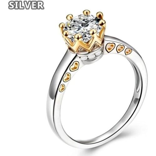 Gold Classic Diamonds Hollow Heart Crown Ring Women Fashion Zircon Finger Ring Wedding Anniversary Jewelry Anel