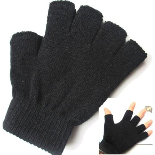 1Pair Women Men Fingerless Gloves Male Without Fingers Winter Gloves Handschoenen Winter Hand Warmer Knitted Black Gloves Ladies