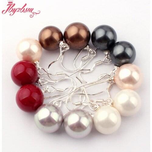 10mm Round Shell Gem Stone Beads White Tibetan Silver Dangle Huggie Women Hook Fashion Earrings 1 Pair,Wholesale Free Shipping