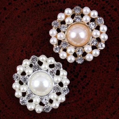 20pcs/lot 22MM 2 Colors Vintage Boutique Craft Metal Flatback Rhinestone Button Pearl Center For Wedding Dress DIY Baby Headband