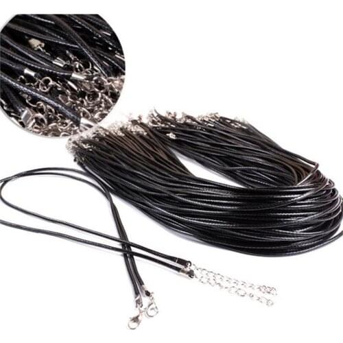 10PCS Waxed Cotton 2mm 1.5mm Wax Cord Thread Black Necklace Cords 45cm with 5cm extended chain Jewelry chain necklace cord