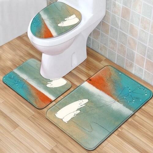 3pcs/set White Color Cartoon Animal Bird Print Anti-slip Bathroom Floor Mat Home Decor Shower Non-Slip Velvet Rug Bath Door Mats