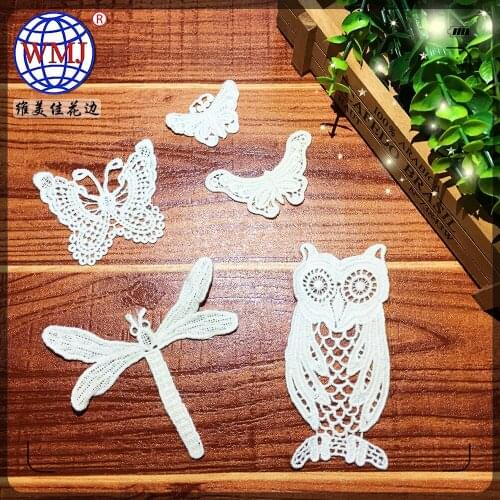 50pcs/lot Cotton Embroidery Flower Diy Lace Patch Owl Butterfly Dragonfly Decals Dress Clothing Accessories