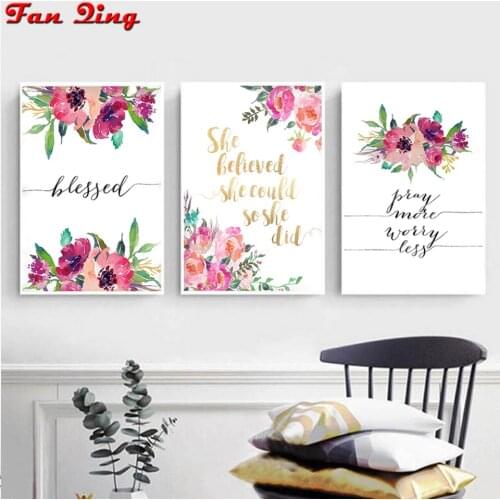 DIY Diamond Painting Inspirational Quote Wall Art Bible Verse Flowers Cross Stitch Full Rhinestone Mosaic Diamond Embroidery