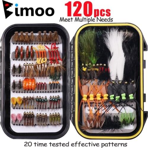 Bimoo 120pcs Wet Dry Nymph Fishing Fly Set Woolly Buggers Streamers Emerger Bass Lure for Trout Grayling Panfish Fishing Tackle