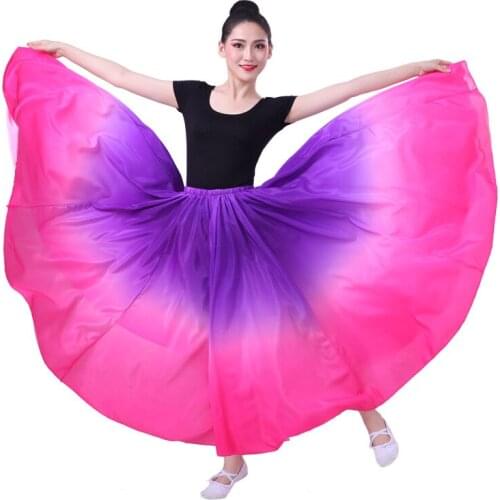 Bohemia Designer Skirts 720 Degree Big Hem Swing Elegant Satin Silk Maxi Long Big Hem Womens Dance Flowy Swing Gradient Skirts