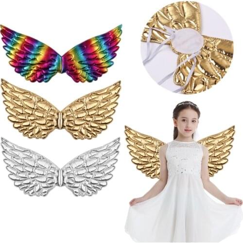 Kids Children Glossy Metallic Angel Wings for Photography Masquerade Halloween Cosplay Party Costume Accessories