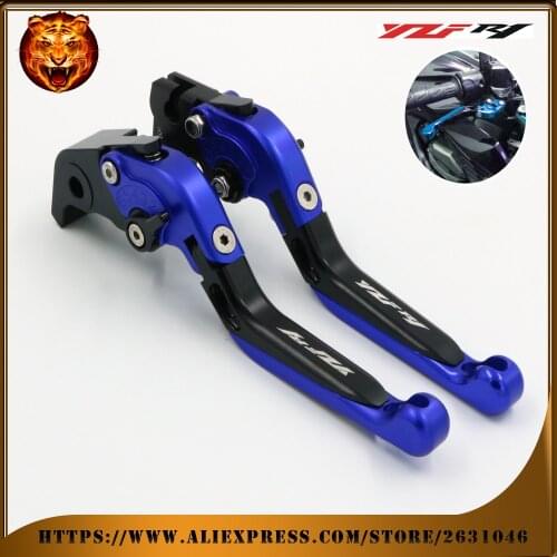 For YAMAHA YZFR1 YZF-R1 2004 05 06 07 2008 Blue+Black Motorcycle Adjustable Folding Extendable Brake Clutch Lever Logo YZF R1